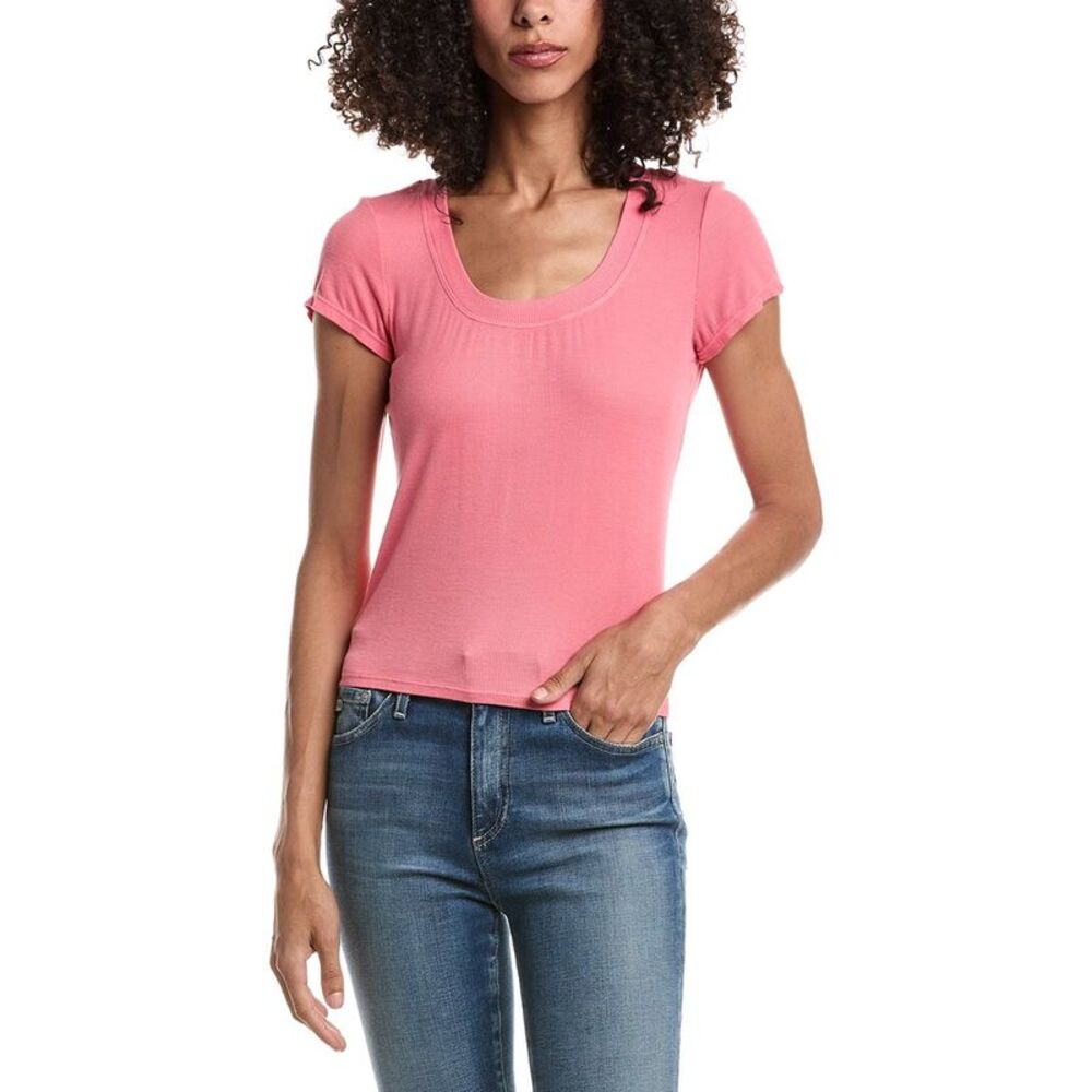 Bella Dahl Womens Wide U-Neck Slim Fit T-Shirt, Pink